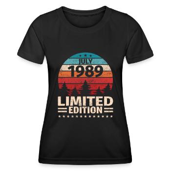 34. Geburtstag Juli Jahrgang 1989 Vintage - Frauen Funktions-T-Shirt - Schwarz - Vorne - AI Model Female 172 light (172cm)