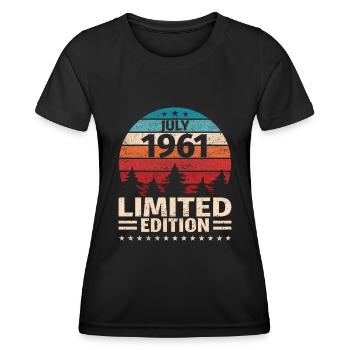 62. Geburtstag Juli Jahrgang 1961 Vintage - Frauen Funktions-T-Shirt - Schwarz - Vorne - AI Model Female 172 light (172cm)