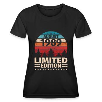 34. Geburtstag August Jahrgang 1989 Vintage - Frauen Funktions-T-Shirt - Schwarz - Vorne - AI Model Female 172 light (172cm)