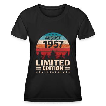 66. Geburtstag August Jahrgang 1957 Vintage - Frauen Funktions-T-Shirt - Schwarz - Vorne - AI Model Female 172 light (172cm)