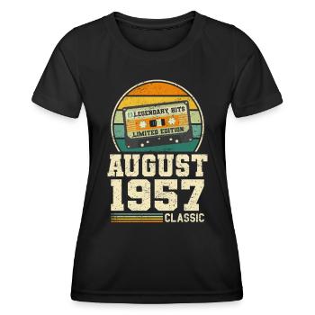 66. Geburtstag August Jahrgang 1957 Vintage - Frauen Funktions-T-Shirt - Schwarz - Vorne - AI Model Female 172 light (172cm)