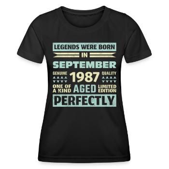 36ème Anniversaire Août Millésime 1987 - T-shirt sport Femme - noir - Devant - AI Model Female 172 light (172cm)