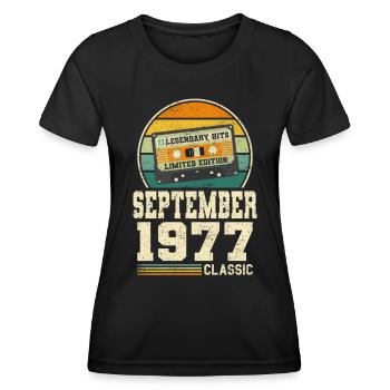 46ème anniversaire Septembre Millésime 1977 Millésime - T-shirt sport Femme - noir - Devant - AI Model Female 172 light (172cm)