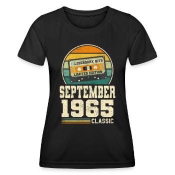 58e anniversaire Septembre Millésime 1965 Millésime - T-shirt sport Femme - noir - Devant - AI Model Female 172 light (172cm)