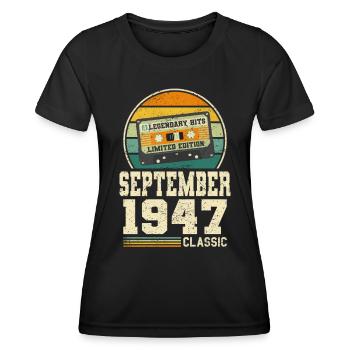 76e anniversaire Septembre Millésime 1947 Millésime - T-shirt sport Femme - noir - Devant - AI Model Female 172 light (172cm)