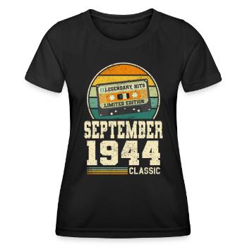 79. Geburtstag September Jahrgang 1944 Vintage - Frauen Funktions-T-Shirt - Schwarz - Vorne - AI Model Female 172 light (172cm)
