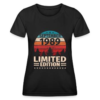 34. Geburtstag September Jahrgang 1989 Vintage - Frauen Funktions-T-Shirt - Schwarz - Vorne - AI Model Female 172 light (172cm)