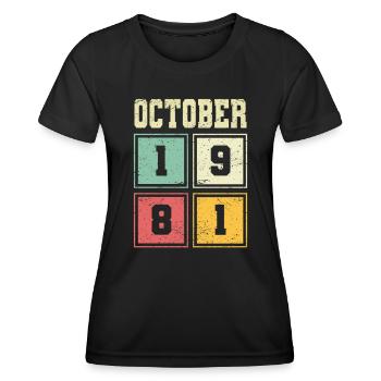 42ème Anniversaire Octobre Millésime 1981 - T-shirt sport Femme - noir - Devant - AI Model Female 172 light (172cm)
