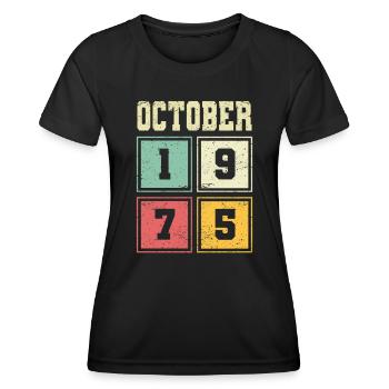 48ème anniversaire Octobre Millésime 1975 Millésime - T-shirt sport Femme - noir - Devant - AI Model Female 172 light (172cm)