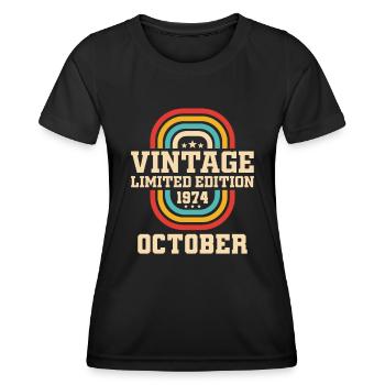 49e anniversaire Octobre Millésime 1974 Millésime - T-shirt sport Femme - noir - Devant - AI Model Female 172 light (172cm)