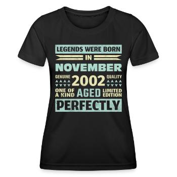 21e anniversaire Novembre Millésime 2002 Millésime - T-shirt sport Femme - noir - Devant - AI Model Female 172 light (172cm)