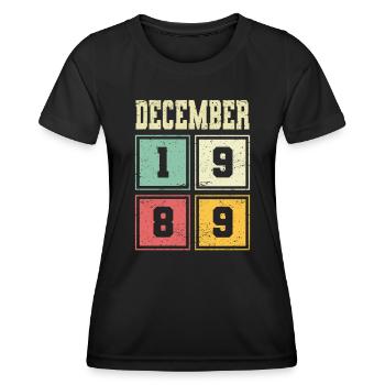 34. Geburtstag Dezember Jahrgang 1989 Vintage - Frauen Funktions-T-Shirt - Schwarz - Vorne - AI Model Female 172 light (172cm)