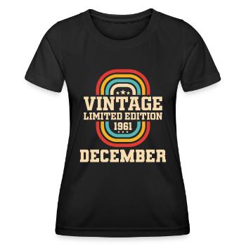 62. Geburtstag Dezember Jahrgang 1961 Vintage - Frauen Funktions-T-Shirt - Schwarz - Vorne - AI Model Female 172 light (172cm)