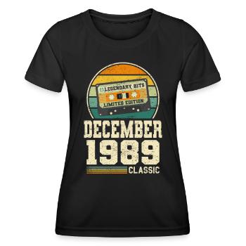 34. Geburtstag Dezember Jahrgang 1989 Vintage - Frauen Funktions-T-Shirt - Schwarz - Vorne - AI Model Female 172 light (172cm)
