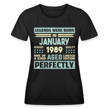35. Geburtstag Januar Jahrgang 1989 Geschenkidee - Frauen Funktions-T-Shirt - Schwarz - Vorne - AI Model Female 172 light (172cm)