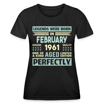 63. Geburtstag FEBRUAR Jahrgang 1961 Geschenkidee - Frauen Funktions-T-Shirt - Schwarz - Vorne - AI Model Female 172 light (172cm)