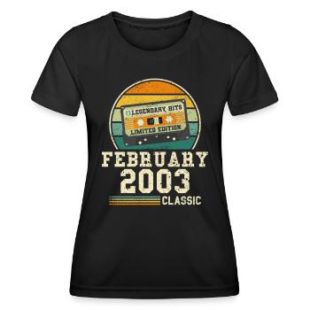 21e anniversaire février Vintage 2003 idée cadeau - T-shirt sport Femme - noir - Devant - AI Model Female 172 light (172cm)