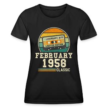 66. Geburtstag FEBRUAR Jahrgang 1958 Geschenkidee - Frauen Funktions-T-Shirt - Schwarz - Vorne - AI Model Female 172 light (172cm)
