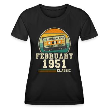 73. Geburtstag FEBRUAR Jahrgang 1951 Geschenkidee - Frauen Funktions-T-Shirt - Schwarz - Vorne - AI Model Female 172 light (172cm)