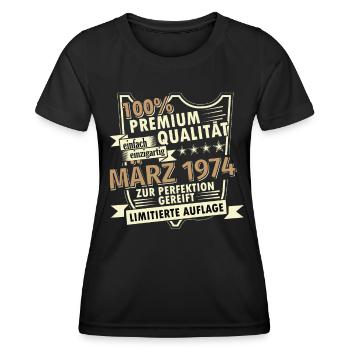 50. Geburtstag März Jahrgang 1974 Geschenkidee - Frauen Funktions-T-Shirt - Schwarz - Vorne - AI Model Female 172 light (172cm)