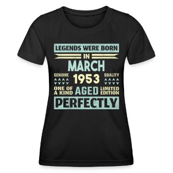 71. Geburtstag März Jahrgang 1953 Geschenkidee - Frauen Funktions-T-Shirt - Schwarz - Vorne - AI Model Female 172 light (172cm)
