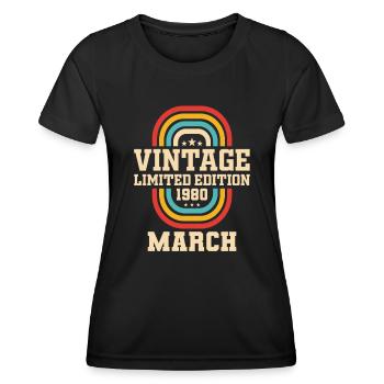 44. Geburtstag März Jahrgang 1980 Geschenkidee - Frauen Funktions-T-Shirt - Schwarz - Vorne - AI Model Female 172 light (172cm)