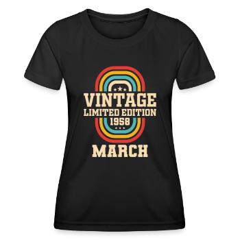 66. Geburtstag März Jahrgang 1958 Geschenkidee - Frauen Funktions-T-Shirt - Schwarz - Vorne - AI Model Female 172 light (172cm)