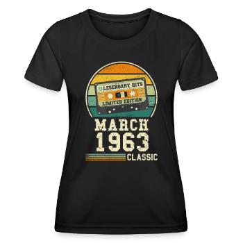 61. Geburtstag März Jahrgang 1963 Geschenkidee - Frauen Funktions-T-Shirt - Schwarz - Vorne - AI Model Female 172 light (172cm)