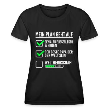 Fliesenleger Papa Plan zur Weltherrschaft Geschenk - Frauen Funktions-T-Shirt - Schwarz - Vorne - AI Model Female 172 light (172cm)