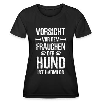 Vorsicht Frauchen Hund ist harmlos Gassi - Frauen Funktions-T-Shirt - Schwarz - Vorne - AI Model Female 172 light (172cm)
