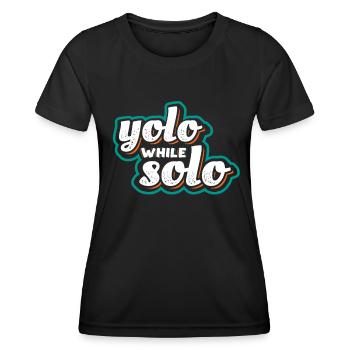 Solo proud single, Happy single - T-shirt sport Femme - noir - Devant - AI Model Female 172 light (172cm)