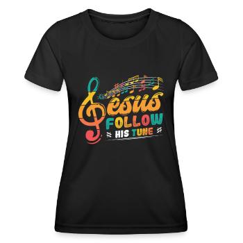 Jesus, clef, music, religious. - Women's Functional T-Shirt - black - Front - AI Model Female 172 light (172cm)