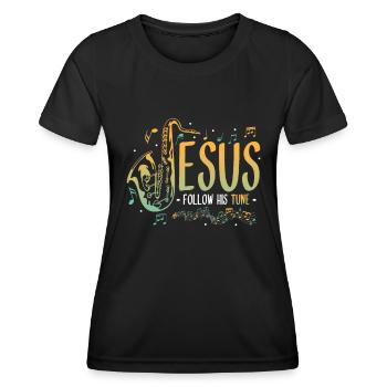 Jesus,Saxophone,Music,Religious. - Women's Functional T-Shirt - black - Front - AI Model Female 172 light (172cm)
