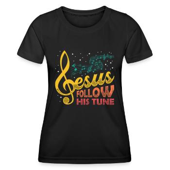 Jesus, clef, music, religious. - Women's Functional T-Shirt - black - Front - AI Model Female 172 light (172cm)