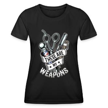Ce sont mes armes dans le salon de coiffure - T-shirt sport Femme - noir - Devant - AI Model Female 172 light (172cm)