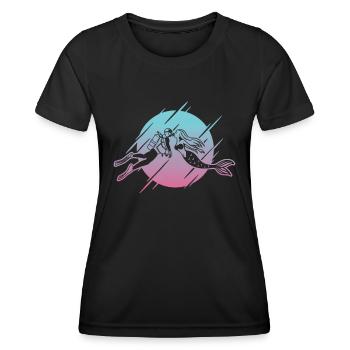Plongeur sous-marin embrassant la sirène - T-shirt sport Femme - noir - Devant - AI Model Female 172 light (172cm)