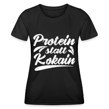Bodybuilding Spruch lustig Protein statt Kokain - Frauen Funktions-T-Shirt - Schwarz - Vorne - AI Model Female 172 light (172cm)