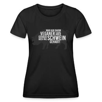 Anti Vegetarier Spruch Schwein gehabt Geschenk - Frauen Funktions-T-Shirt - Schwarz - Vorne - AI Model Female 172 light (172cm)