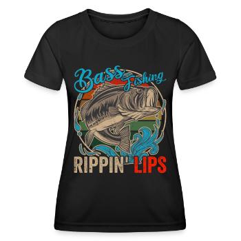 Bass Fisching Rippin Lips Lustige Angler - Frauen Funktions-T-Shirt - Schwarz - Vorne - AI Model Female 172 light (172cm)
