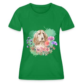 Cocker Spaniel Cottagecore Watercolor Flowers - Women's Functional T-Shirt - kelly green - Front - AI Model Female 172 dark (172cm)