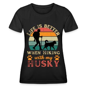 Wandern und Trekking mit Husky Vintage Retro - Frauen Funktions-T-Shirt - Schwarz - Vorne - AI Model Female 172 light (172cm)
