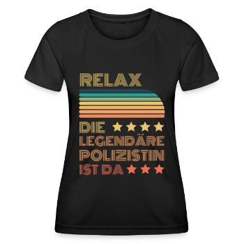 Relax die Legendäre Polizistin ist da Retro - Frauen Funktions-T-Shirt - Schwarz - Vorne - AI Model Female 172 light (172cm)