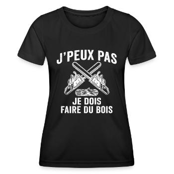 j'peux pas je dois faire du bois cadeau bûcheron - T-shirt sport Femme - noir - Devant - AI Model Female 172 light (172cm)