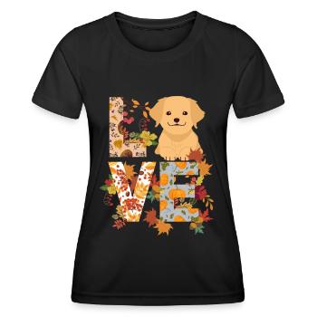 Golden Retriever Autumn Gratitude Love - Women's Functional T-Shirt - black - Front - AI Model Female 172 light (172cm)