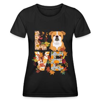 Bulldog Dog Autumn Gratitude Love - Women's Functional T-Shirt - black - Front - AI Model Female 172 light (172cm)