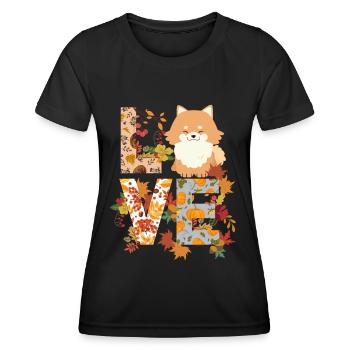 Zwergspitz Dog Autumn Gratitude Love - Women's Functional T-Shirt - black - Front - AI Model Female 172 light (172cm)