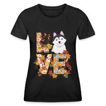 Husky Dog Autumn Gratitude Love - Women's Functional T-Shirt - black - Front - AI Model Female 172 light (172cm)