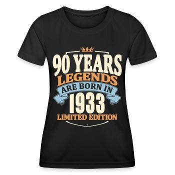 90 ans - les légendes sont nées en 1933 - T-shirt sport Femme - noir - Devant - AI Model Female 172 light (172cm)