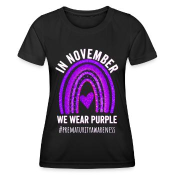 Im November tragen wir Lila, Frühgeburtlichkeit - Frauen Funktions-T-Shirt - Schwarz - Vorne - AI Model Female 172 light (172cm)