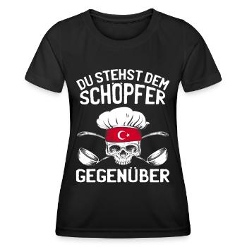 Koch Kochen Sarkasmus - Dem Schöpfer Gegenüber - Frauen Funktions-T-Shirt - Schwarz - Vorne - AI Model Female 172 light (172cm)